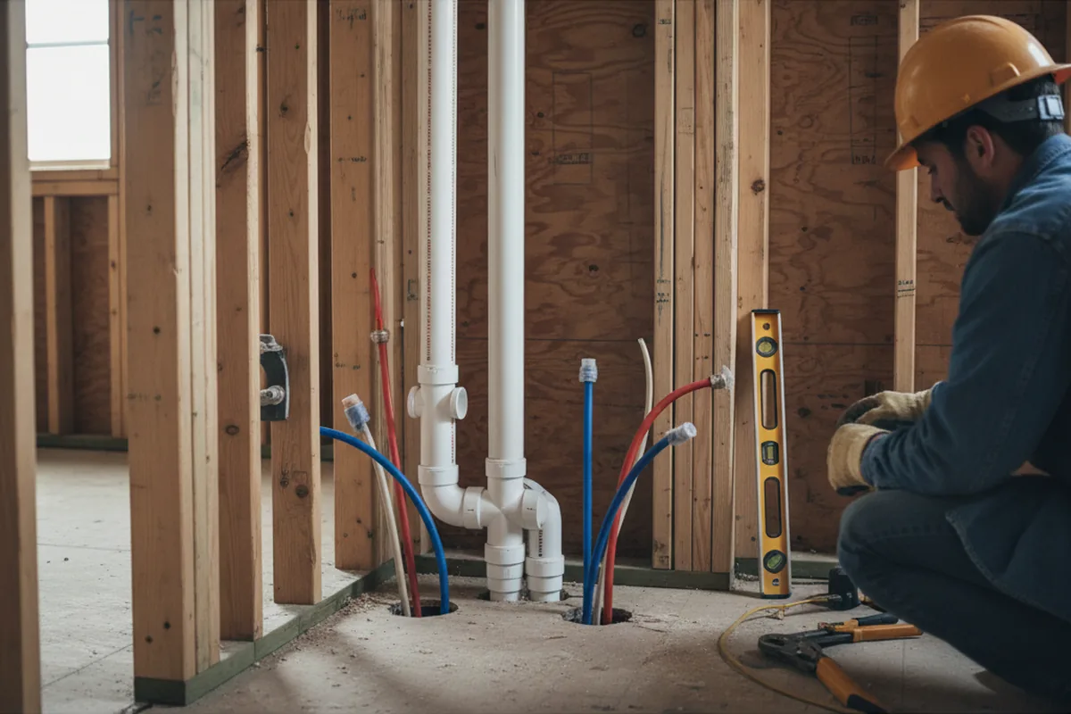 Drain and supply rough-in during Sump Pump Repair in Piedmont